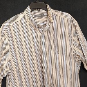 Daniel Cremieux Beige and Black Striped Button Down Shirt